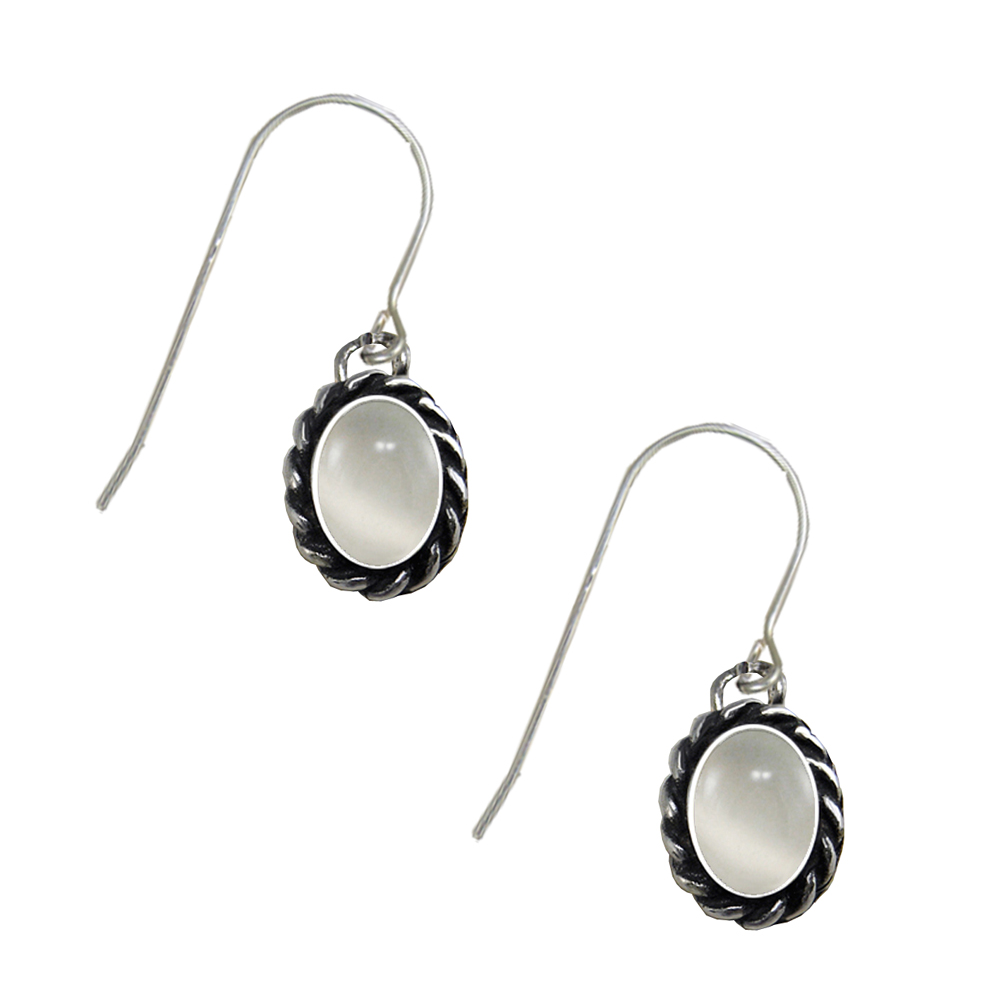 Sterling Silver White Moonstone Gemstone Drop Dangle Earrings